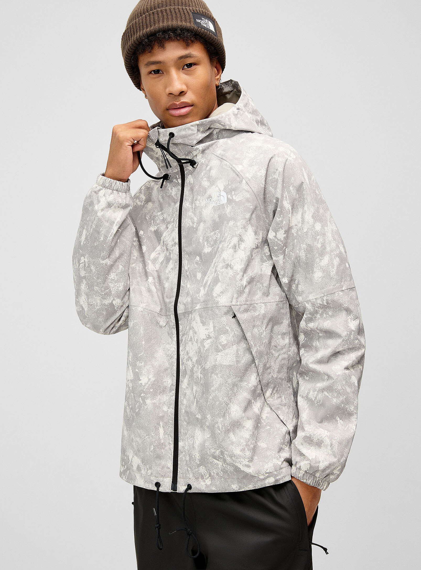 The North Face - L'imperméable à capuche imprimé camo Antora (Homme, Gris, T.GRAND)