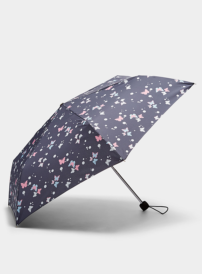 Fulton Marine Blue Patterned black umbrella for women