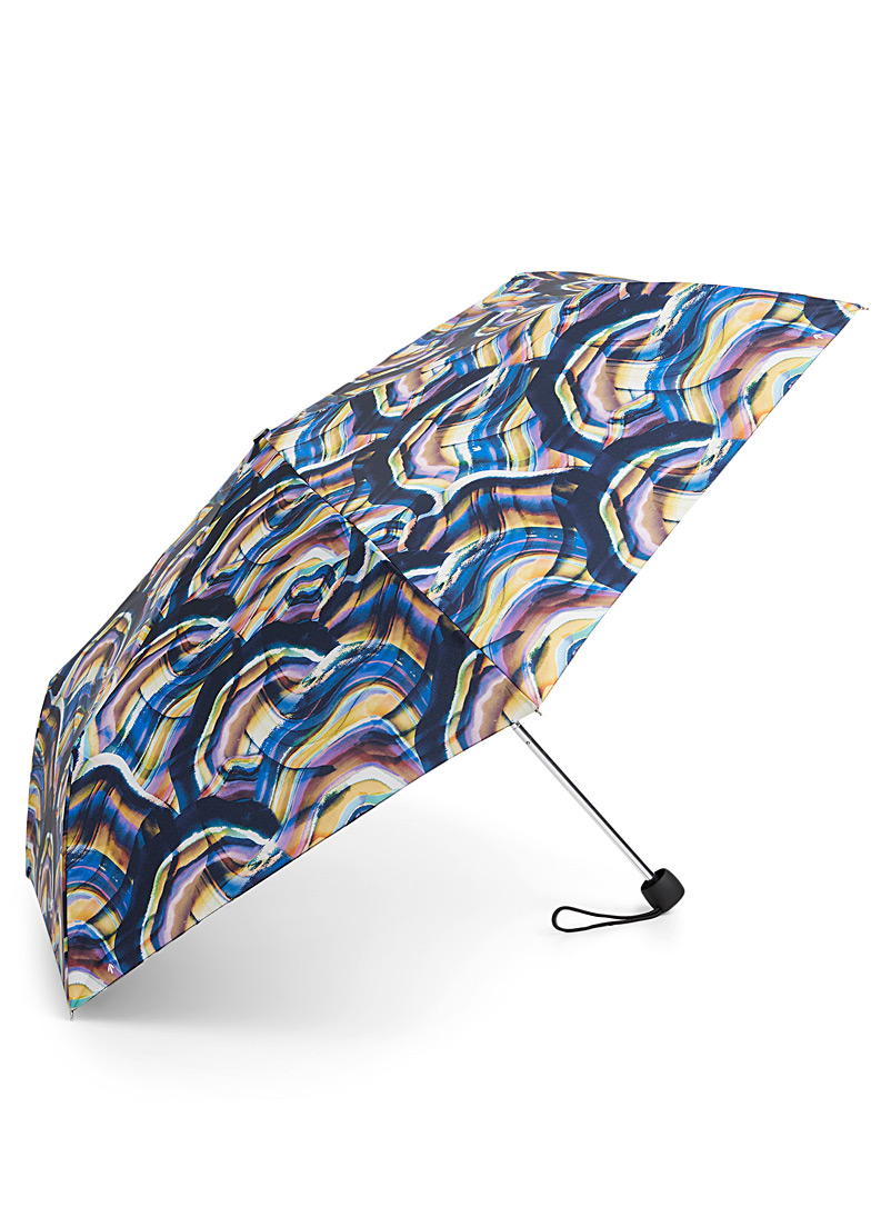 Simons Patterned Blue Patterned black umbrella for women