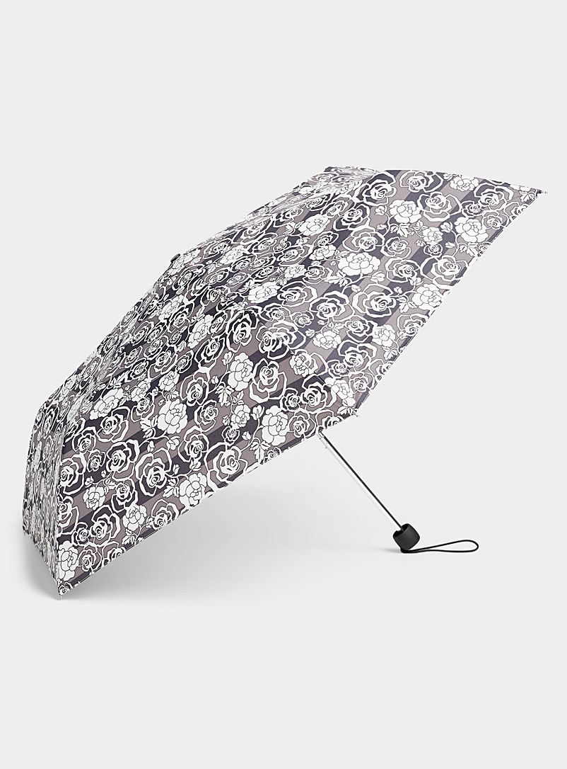 Fulton Light Grey Patterned black umbrella for women