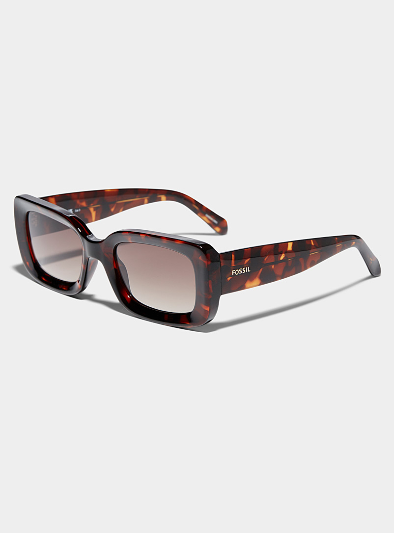 Fossil: Les lunettes de soleil rectangulaires massives logo dor&eacute; Brun noisette pour femme