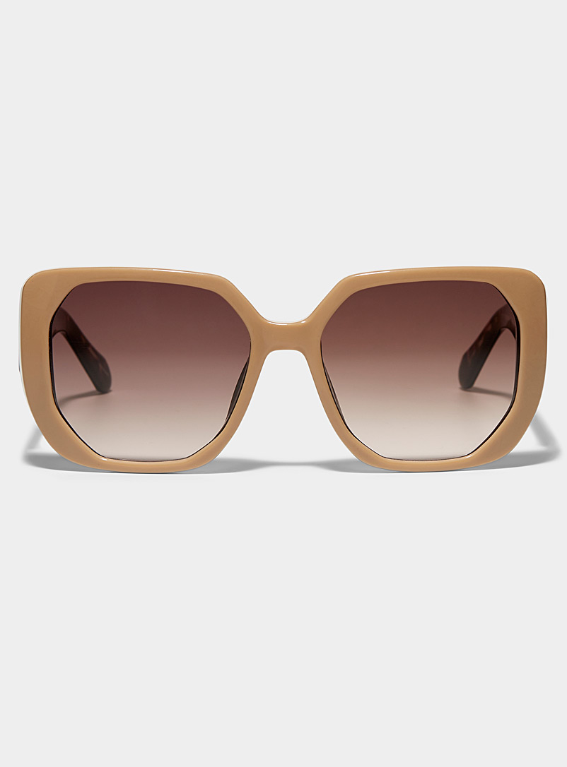 Fossil Ivory/Cream Beige Openwork gilded square sunglasses for women