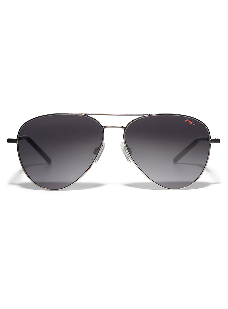 HUGO Charcoal Metallic aviator sunglasses for men