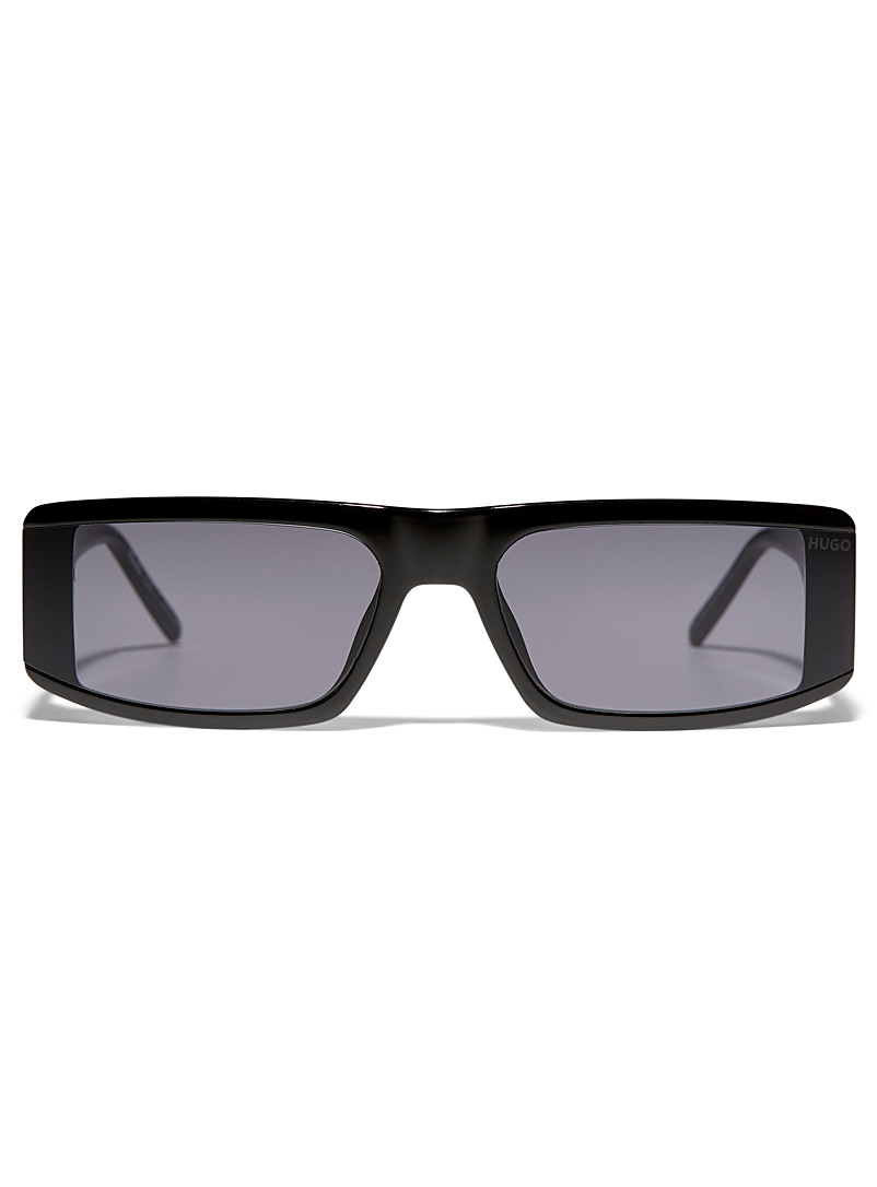 HUGO Black Minimalist rectangular sunglasses for men