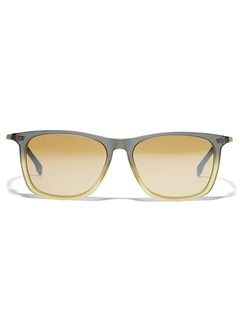 BOSS Grey Touch of green square sunglasses for men