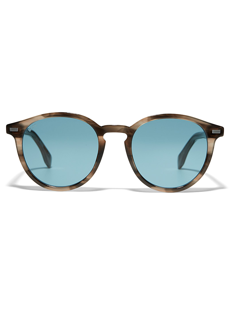 BOSS Patterned Brown Round tortoiseshell sunglasses for men