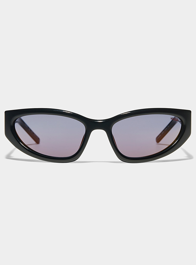 HUGO: Les lunettes de soleil logo métallique carré Noir pour homme