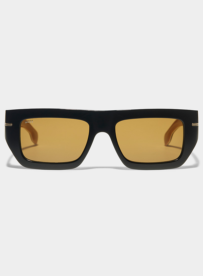 HUGO Black Two-tone temple rectangular sunglasses for men