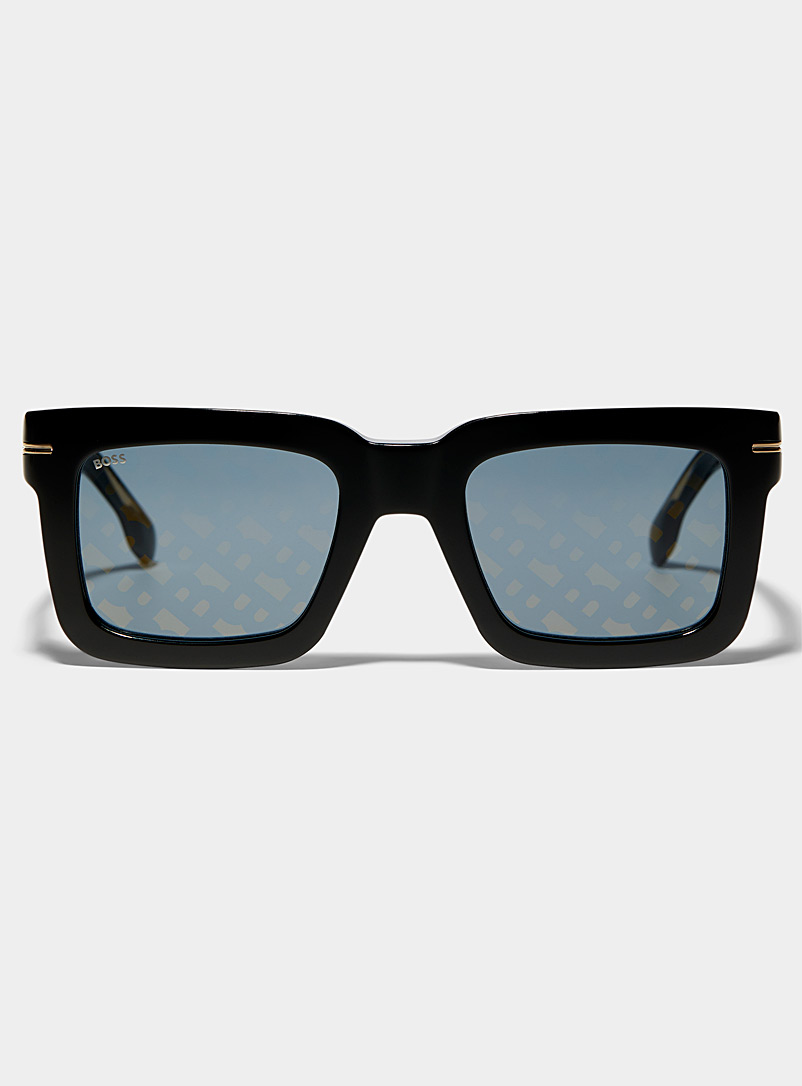 BOSS: Les lunettes de soleil carrées verres monogrammes Noir pour homme