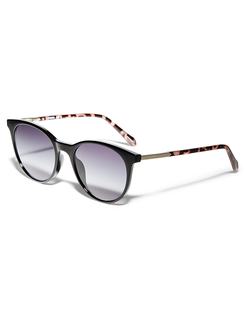 Fossil Light Brown Metal temple round sunglasses for women