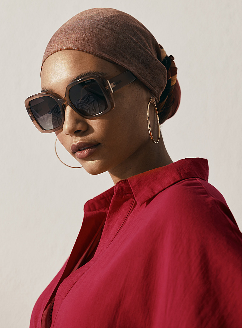 Polaroid Cream Beige Oversized square sunglasses for women