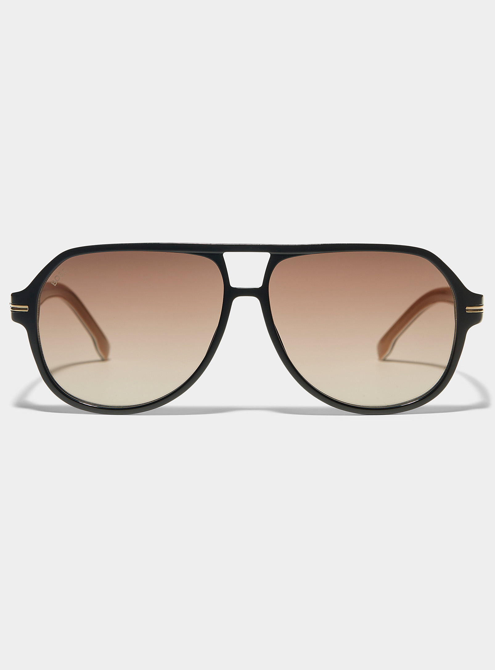 Hugo Boss Contrast-temple Aviator Sunglasses In Black
