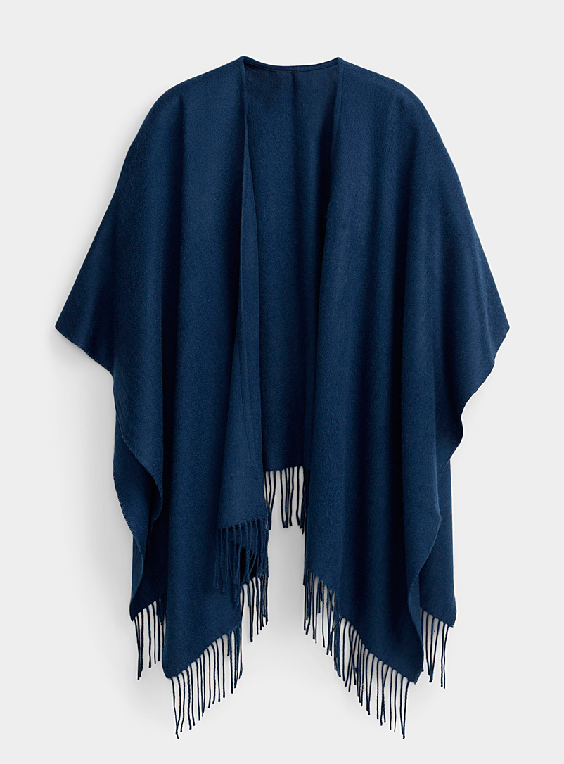 Simons Marine Blue Solid woven wool shawl for women