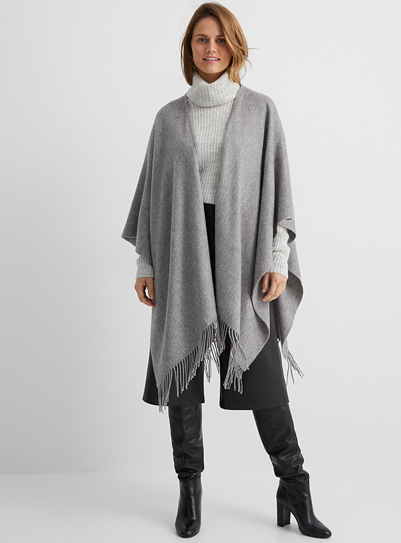 Simons Light Grey Solid woven wool shawl for women