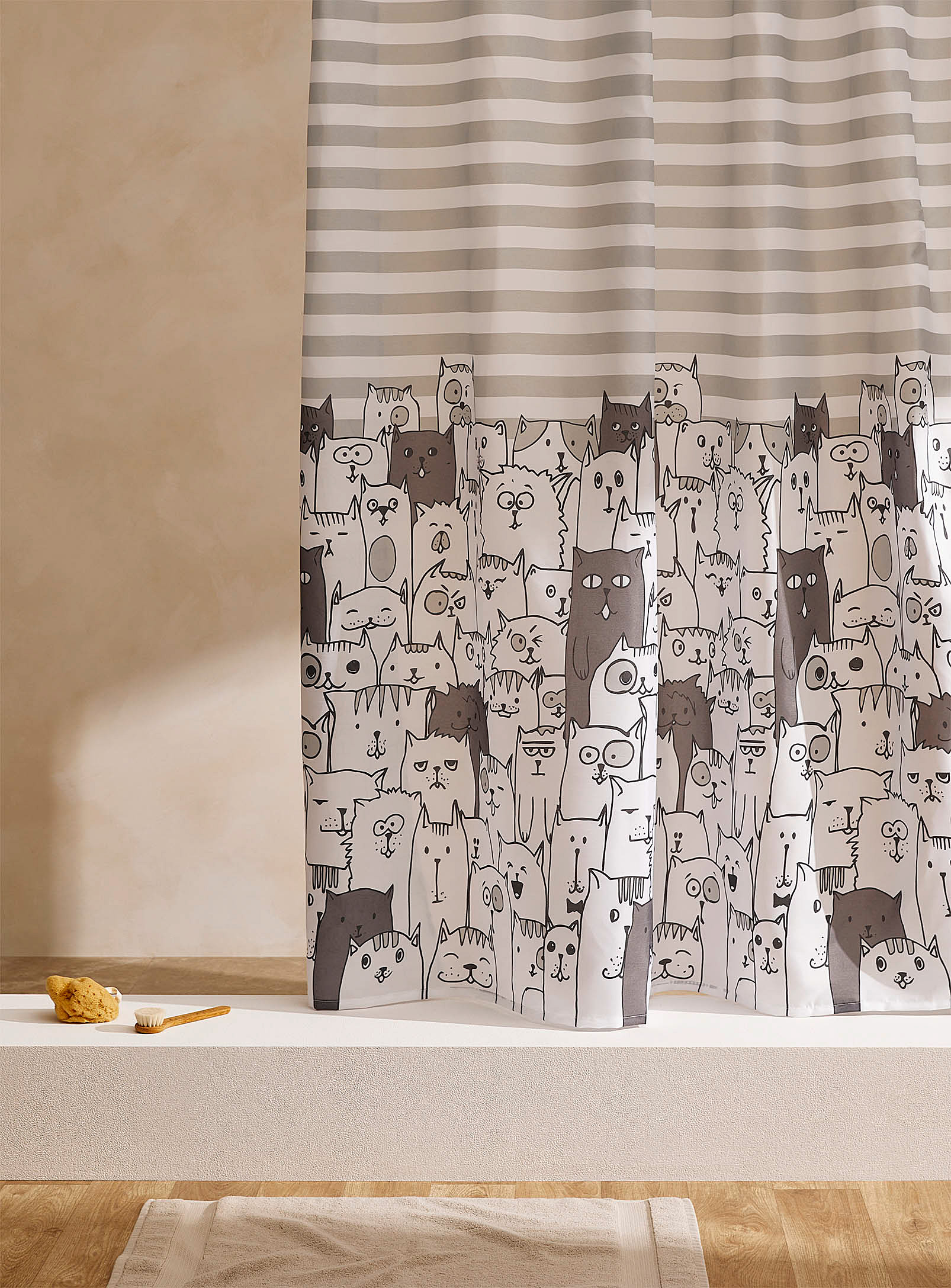Simons Maison Playful Kittens Shower Curtain In Patterned Grey