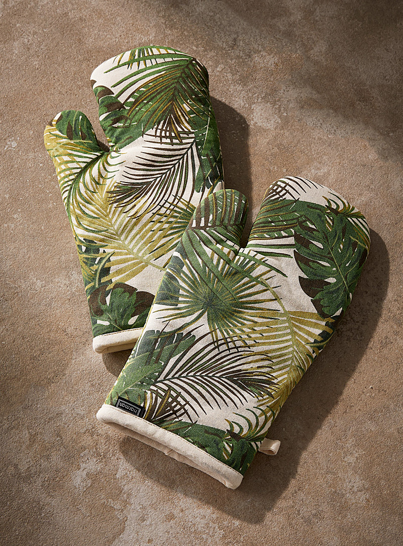 Simons Maison: Les mitaines de four feuilles de palmier Ensemble de 2 Vert à motifs