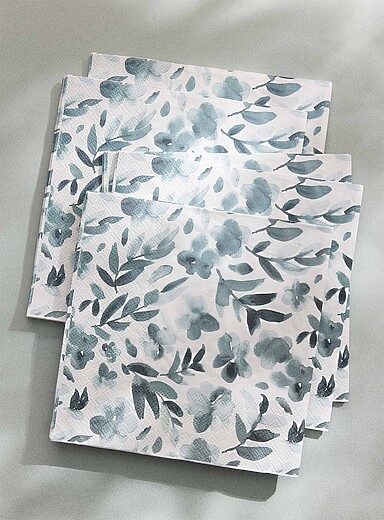 Les serviettes en papier fleurs bleues aquarelle 16,5 x 16,5 cm. Paquet de 20.