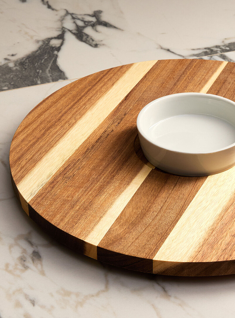 Simons Maison: Le plateau tournant en bois d'acacia avec bol en c&eacute;ramique Ensemble de 2 pi&egrave;ces Bois d'acacia