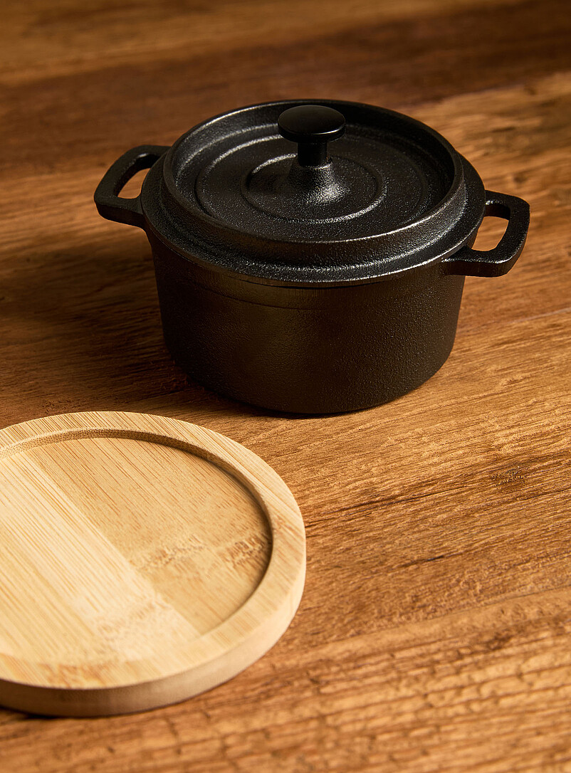 Simons Maison: Le pot de conservation en fonte avec plateau en bambou Ensemble de 2 pi&egrave;ces Noir