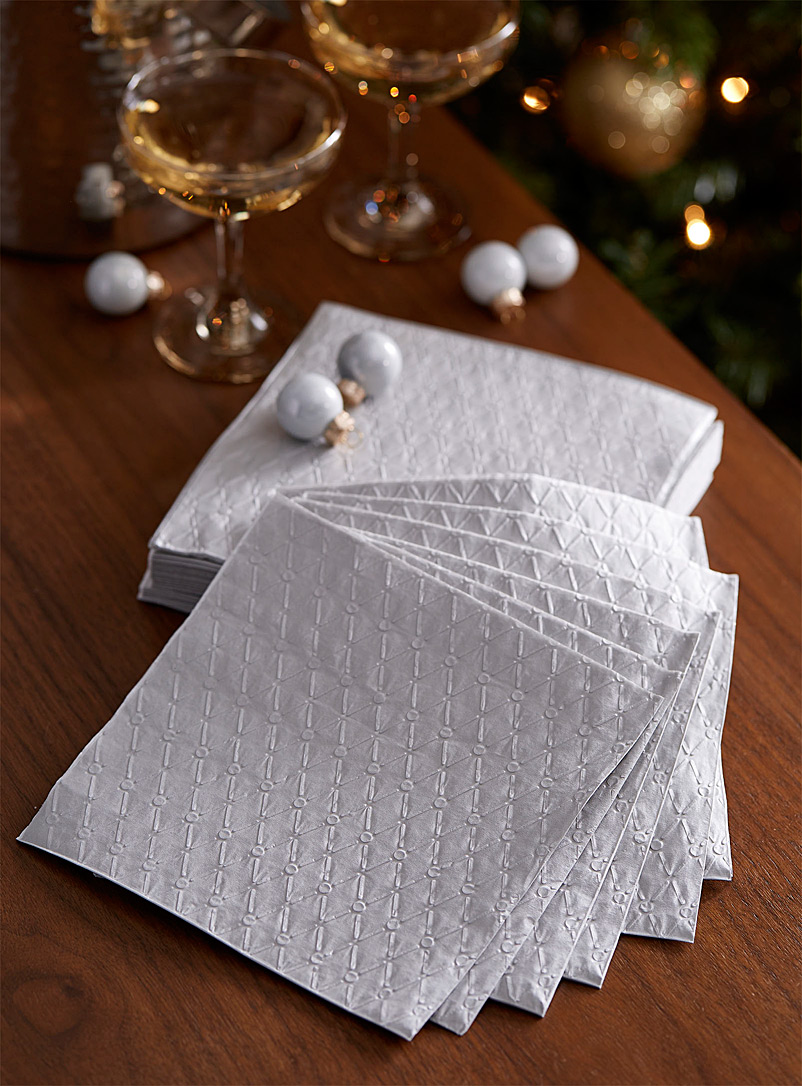 Simons Maison: Les serviettes de papier treillis gris 33x33 cm. Paquet de 40. Argent
