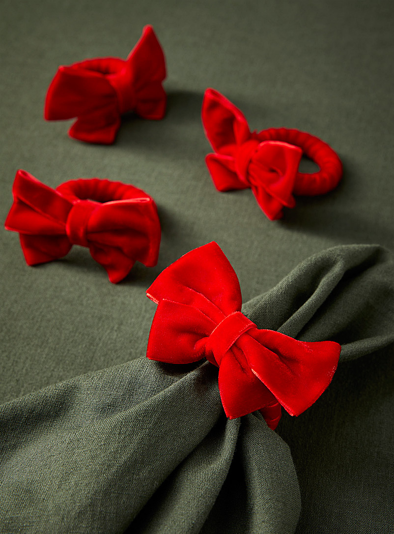 Simons Maison Red Velvet bows napkin rings Set of 4