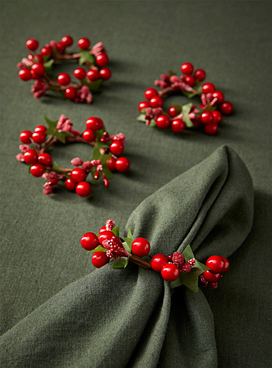 Les anneaux &agrave; serviette couronnes de houx Ensemble de 4 <b>Collection de No&euml;l</b>