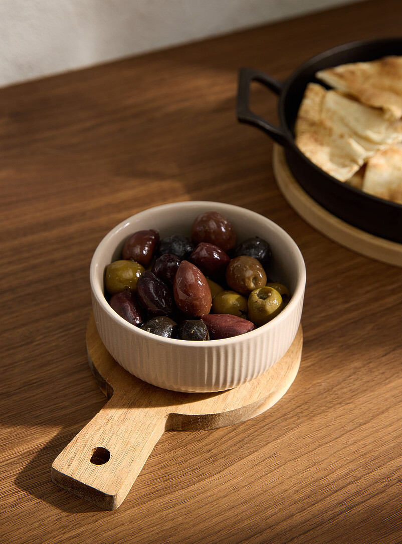 Acacia Wood Small Plate With Ceramic Bowl 2-Piece Set