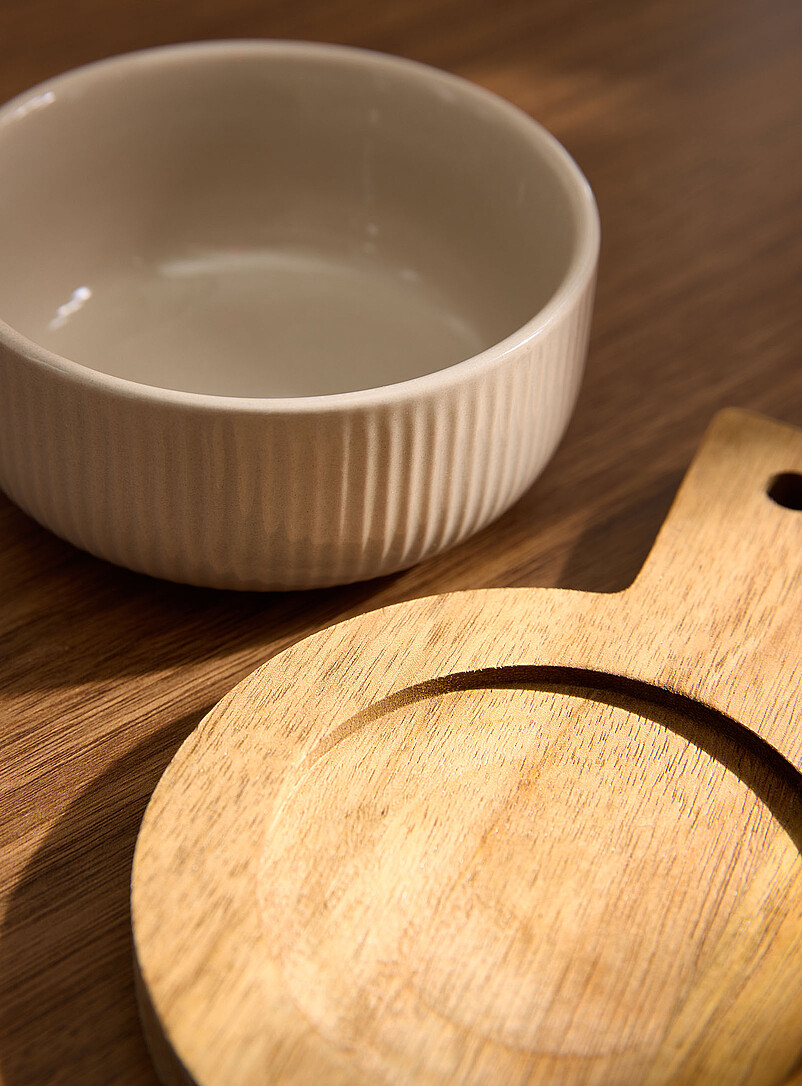 Acacia wood small plate with ceramic bowl 2-piece set product image 2