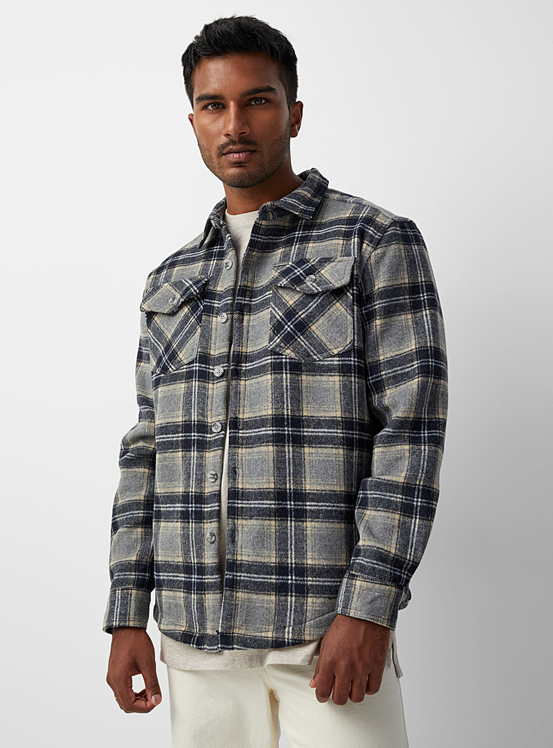 Point Zero Patterned grey Lined flannel check overshirt for men