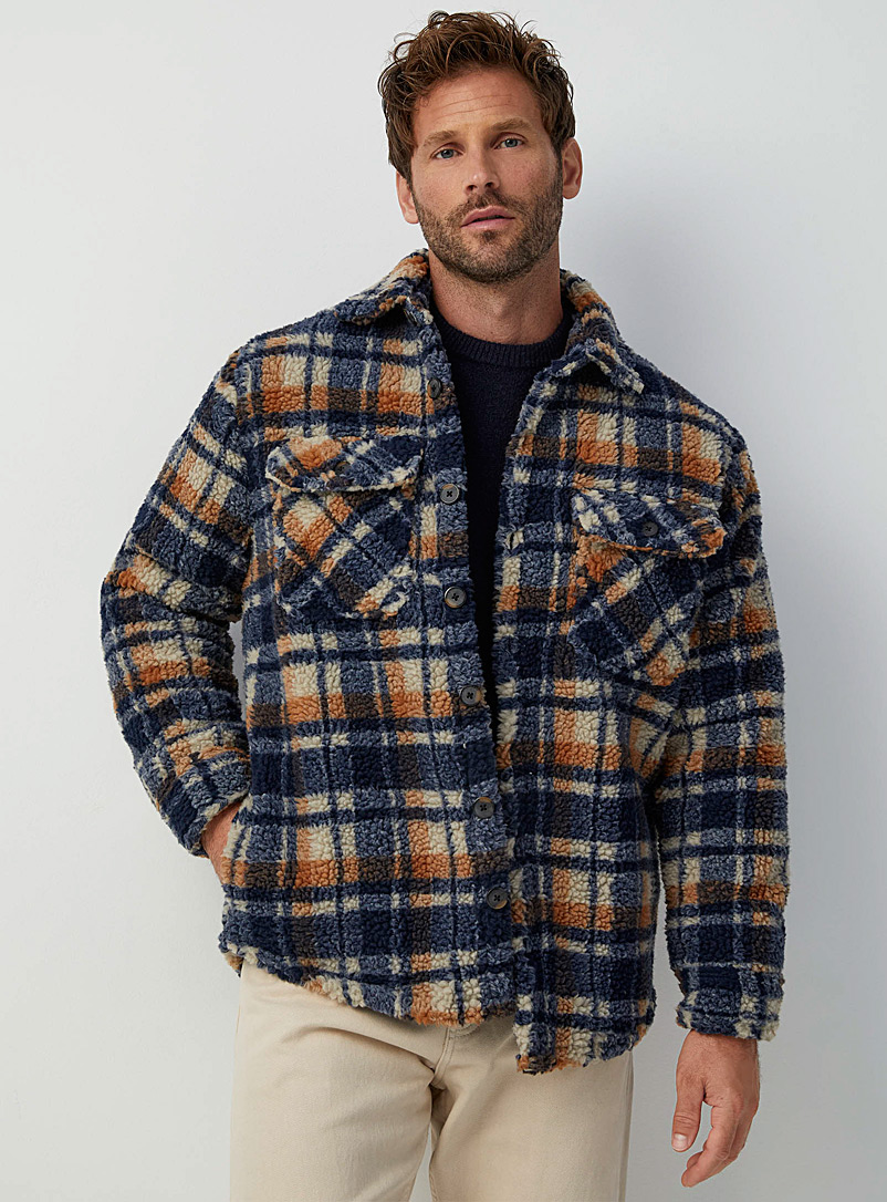 Point Zero Patterned navy  Heritage check sherpa overshirt for men