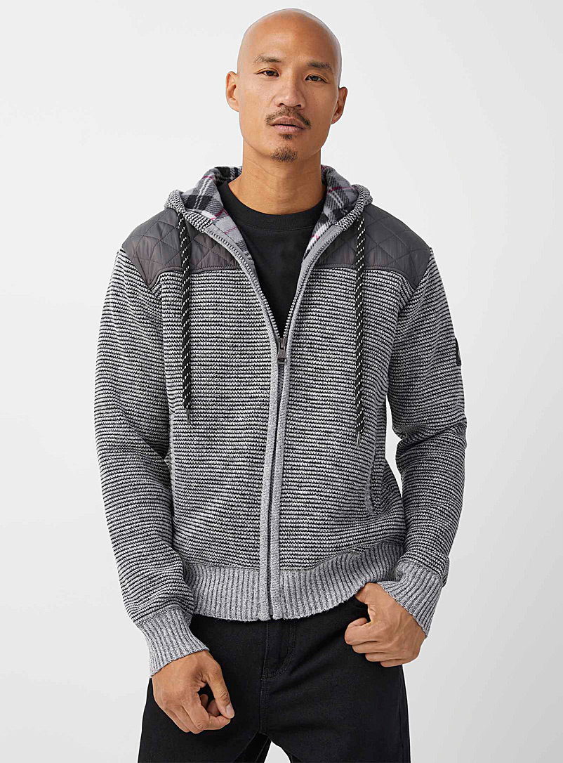 Point Zero Patterned Grey Polar fleece-lined hooded cardigan for men