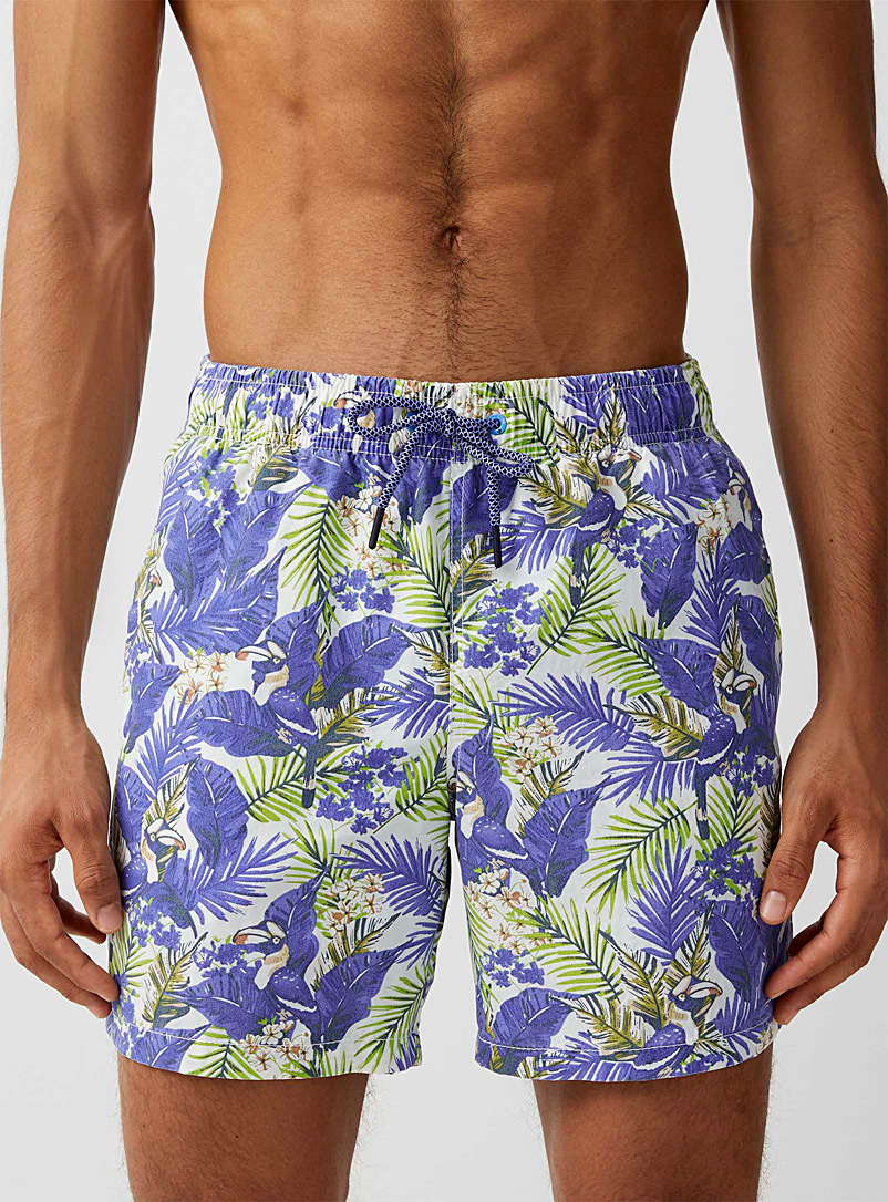 Point Zero Patterned Blue Tropical immersion swim trunk for men
