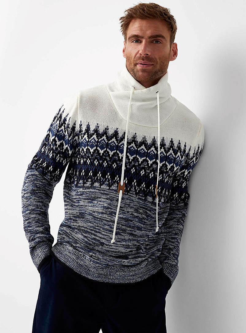 Point Zero Patterned Blue Crossover tunnel-neck jacquard sweater for men