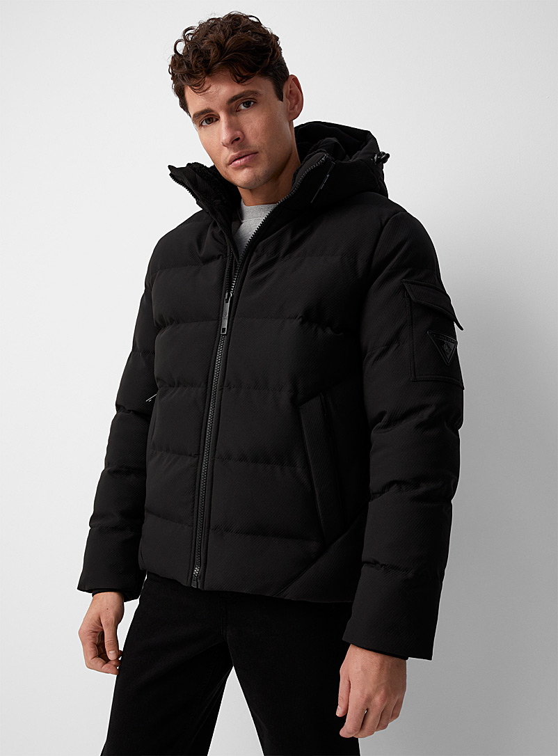Point Zero Black Textured monochrome puffer jacket for men