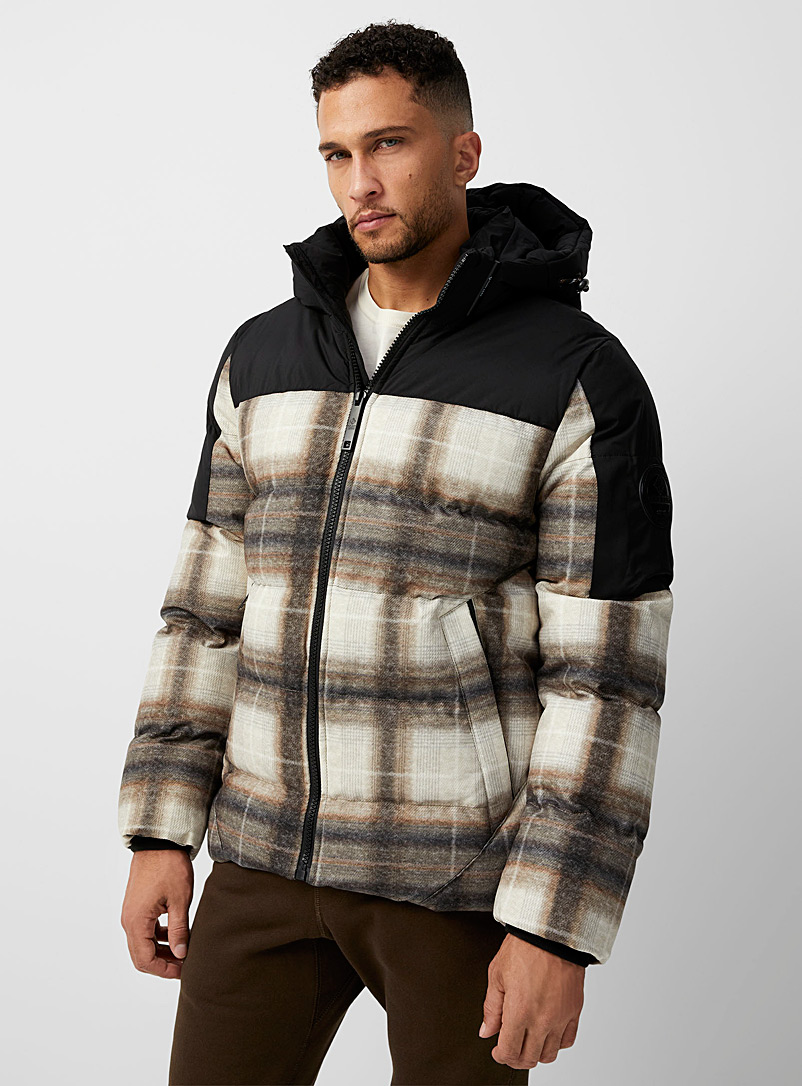 Point Zero Patterned Brown Heritage check puffer jacket for men