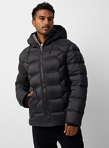 Point Zero Black Geometric puffer jacket for men