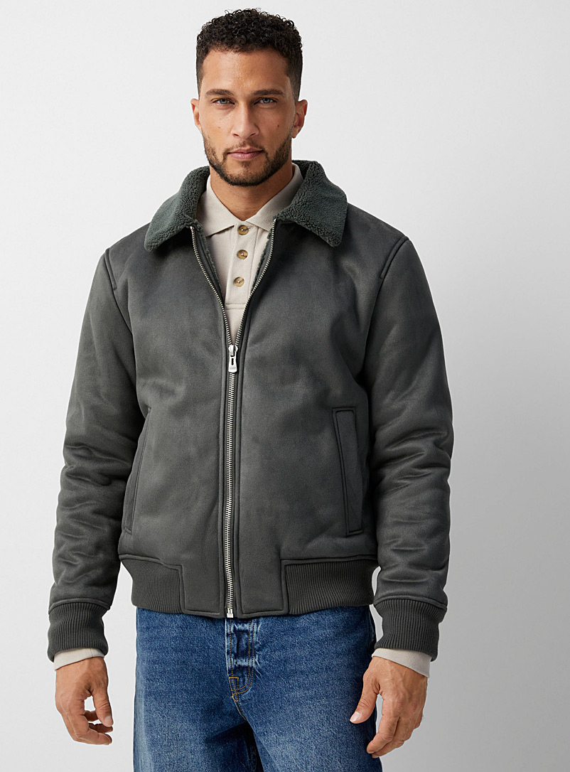 Point Zero Light Gray Sherpa-lined bomber jacket for men