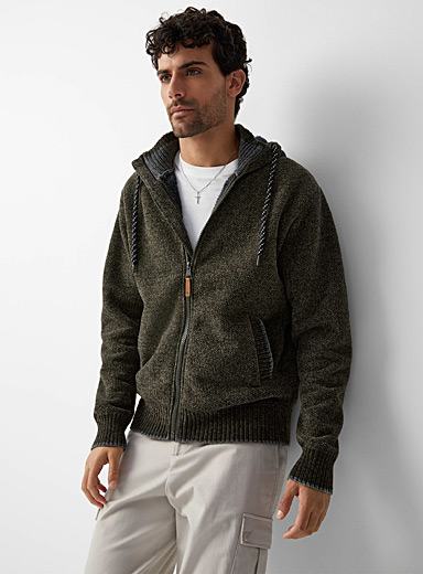 Point Zero Green Hooded heathered chenille-knit cardigan for men