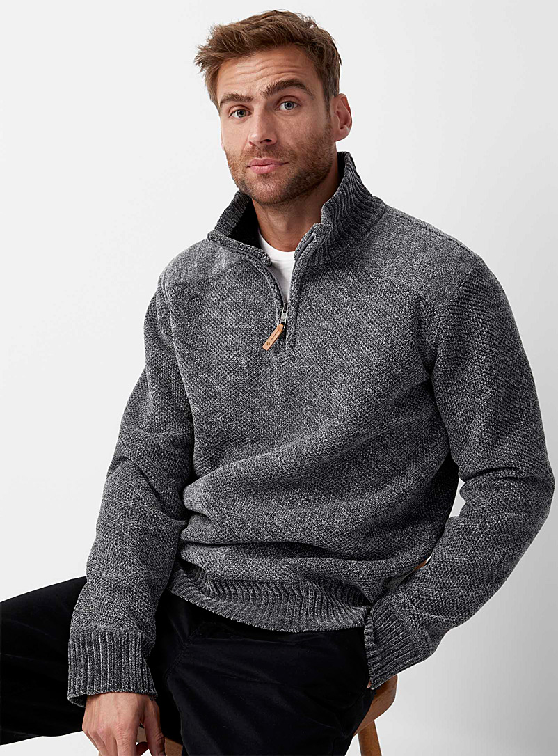 Point Zero Patterned Grey Heathered chenille knit sweater for men