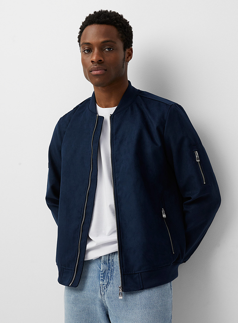 Point Zero Navy/Midnight Blue Faux-suede bomber jacket for men