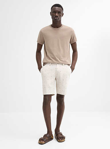 Mini-pattern cotton and linen Bermudas