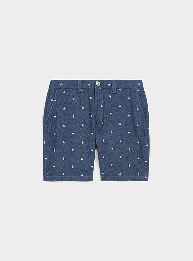 Point Zero: Le bermuda lin et coton minimotif Bleu &agrave; motifs pour homme