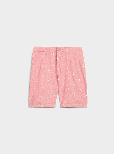 Point Zero Patterned Ecru Mini-pattern cotton and linen Bermudas for men