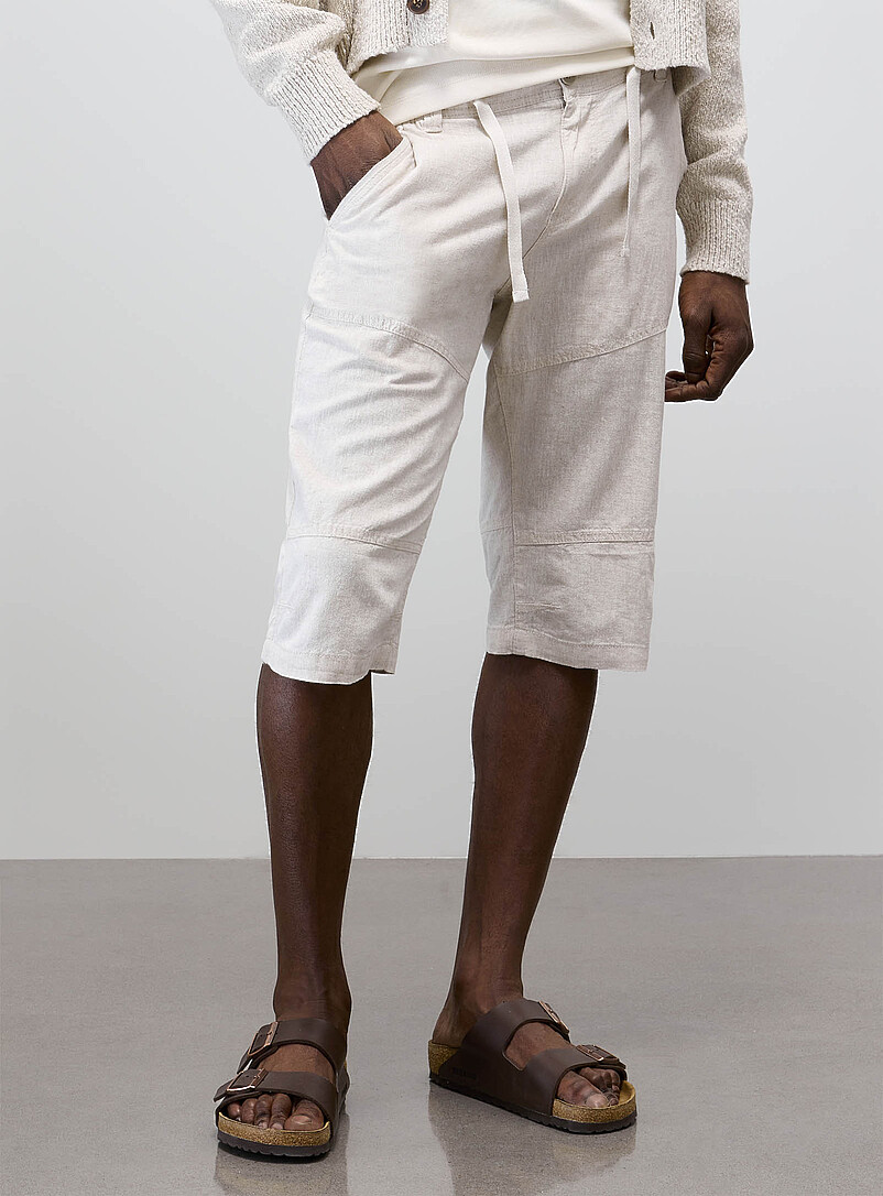 Point Zero Ecru/Linen Adjustable-waist cotton and linen Bermudas for men