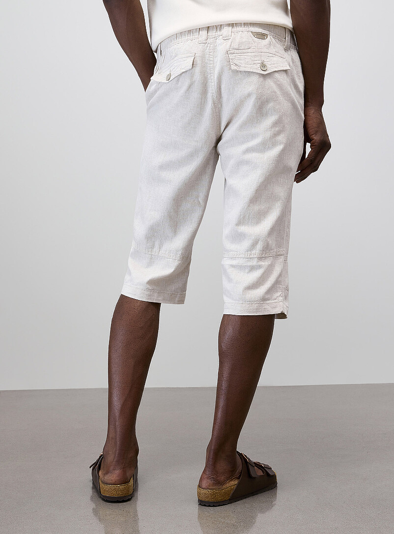 Point Zero Ecru/Linen Adjustable-waist cotton and linen Bermudas for men