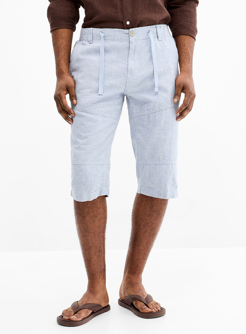 Point Zero Ecru/Linen Adjustable-waist cotton and linen Bermudas for men