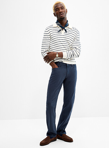 Point Zero: Le pantalon 5 poches faux uni bross&eacute; <b>Coupe classique</b> Bleu marine - Bleu nuit pour homme