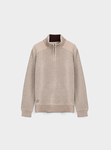 Point Zero Beige Semi-plain chenille knit sweater for men