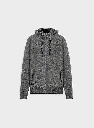 Point Zero Grey Chenille knit zip hoodie for men