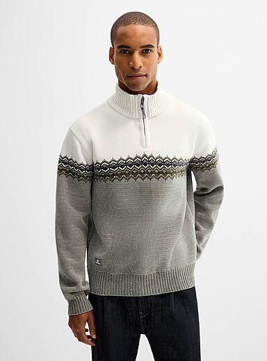 Point Zero Patterned Green Chenille knit Fair Isle sweater for men